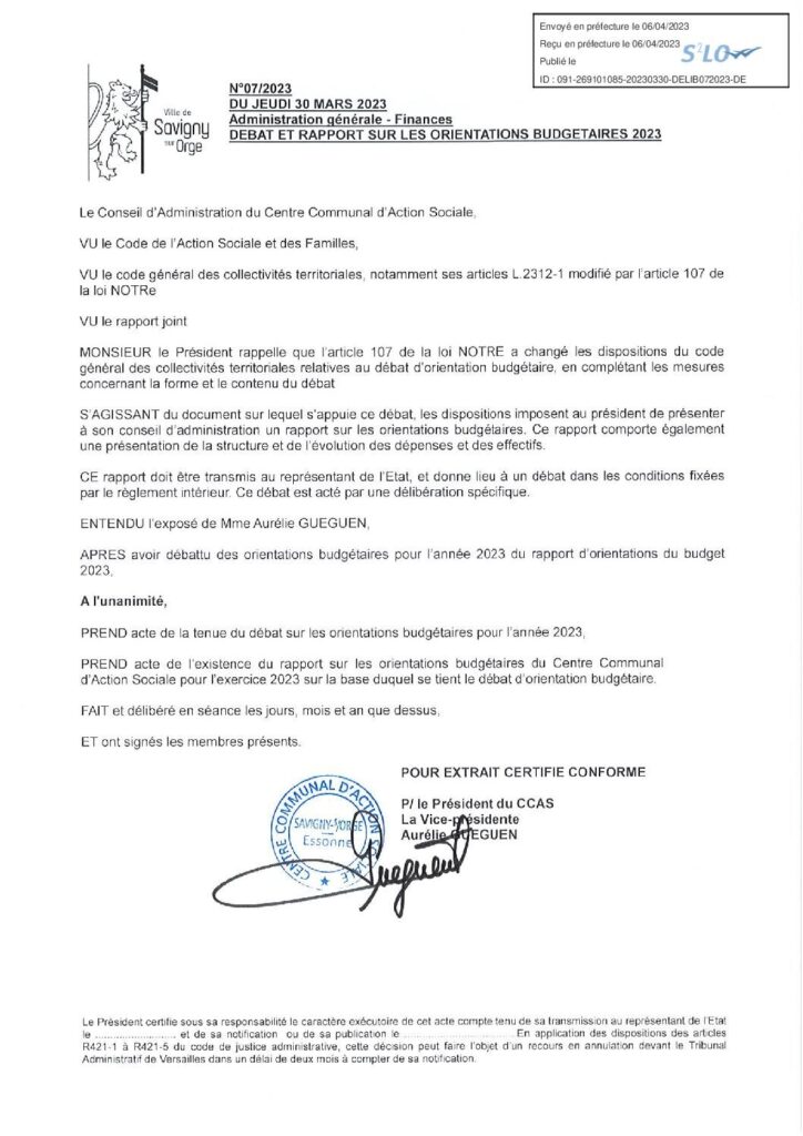 Image du document 07 2023 dÚlib DÚbat et orientation budgÚtaire 2023